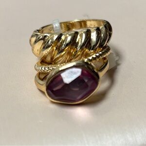 NWOT Gold Tone Stackable Ring Set with Purple Stone